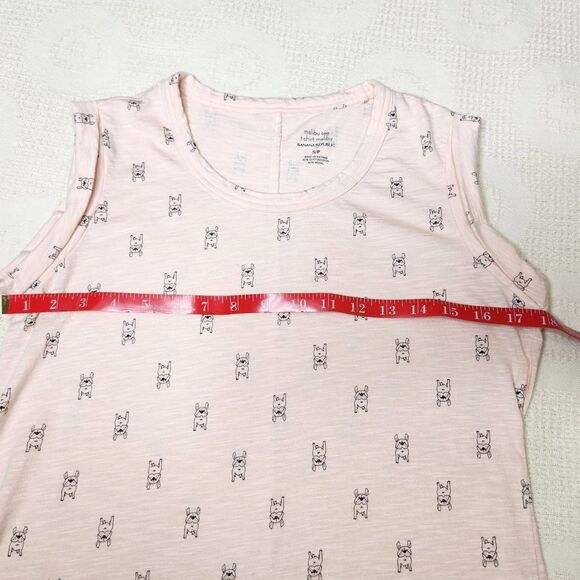 Banana Republic French Bulldog Malibu Tee Sz. S Pink Dog Print Sleeveless Top - Picture 5 of 8